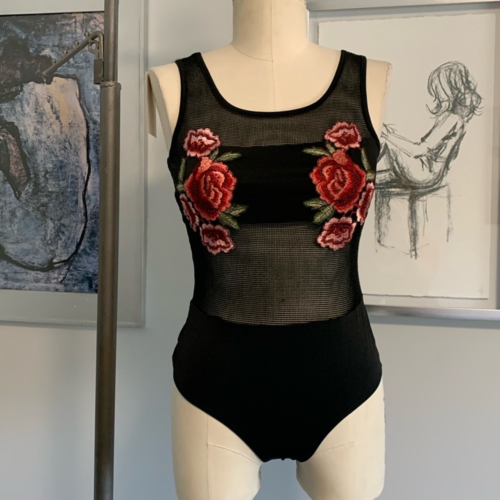 Rose and Fishnet Body Suit NEW